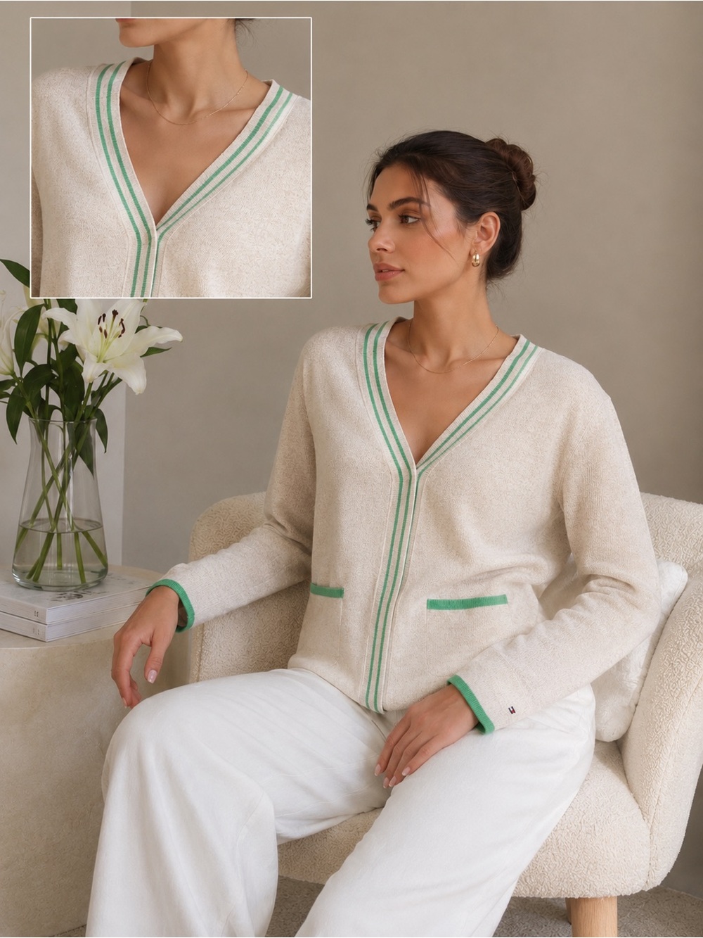 Vintage Tommy Hilfiger Cardigan Premium cotton &cashmere blend size XL relaxed L - Picture 2 of 7